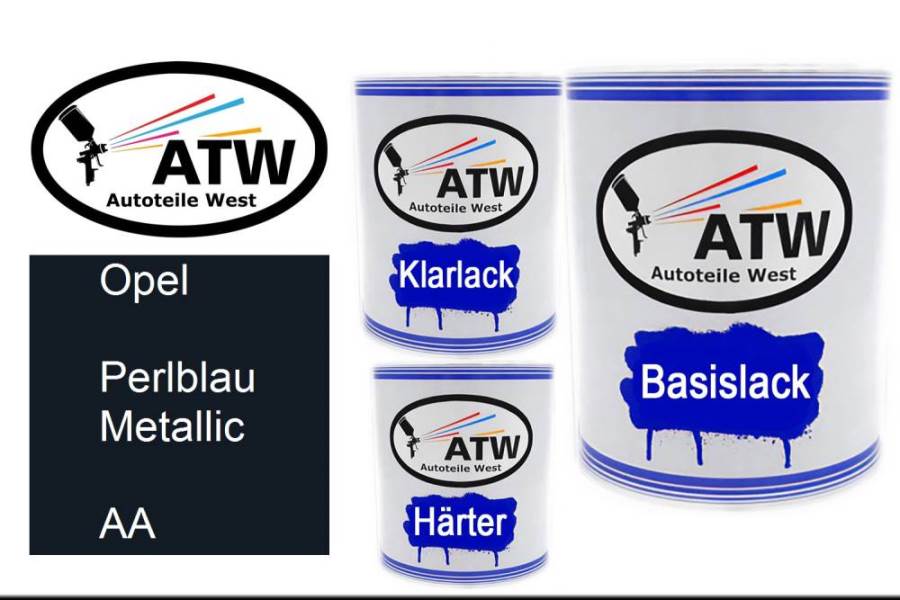 Opel, Perlblau Metallic, AA: 1L Lackdose + 1L Klarlack + 500ml Härter - Set, von ATW Autoteile West.